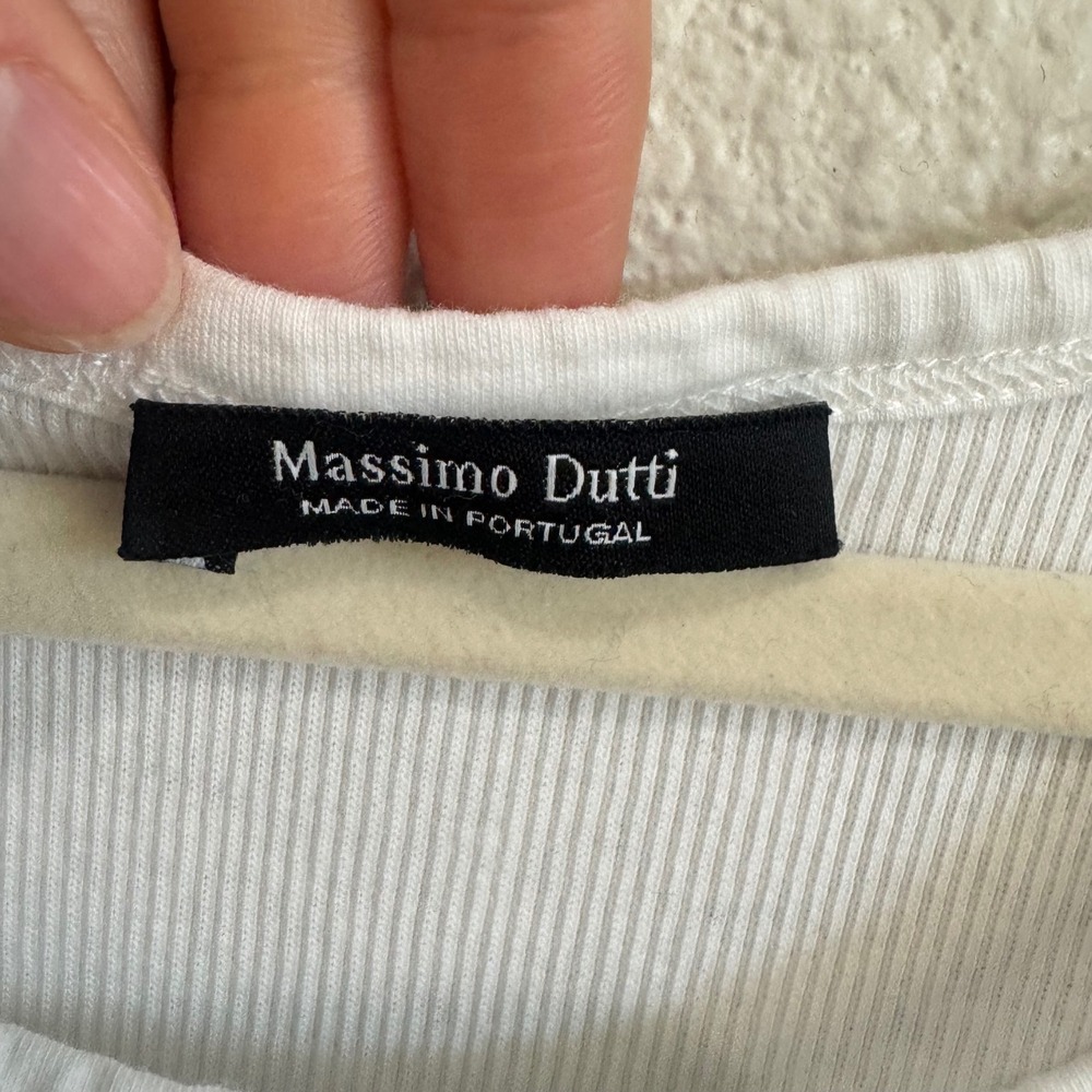 Massimo Dutti White Ribbed Racerback Tank Top XL Made in Portugal Cotton Minimal - Picture 3 of 10
